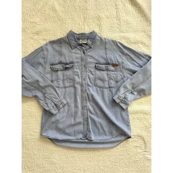 VINTAGE Jordache Shirt Large Blue Jean Denim Button Up 80s 90s - Picture 5 of 11